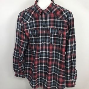 Straight Faded Red Plaid Button Front Shirt XL